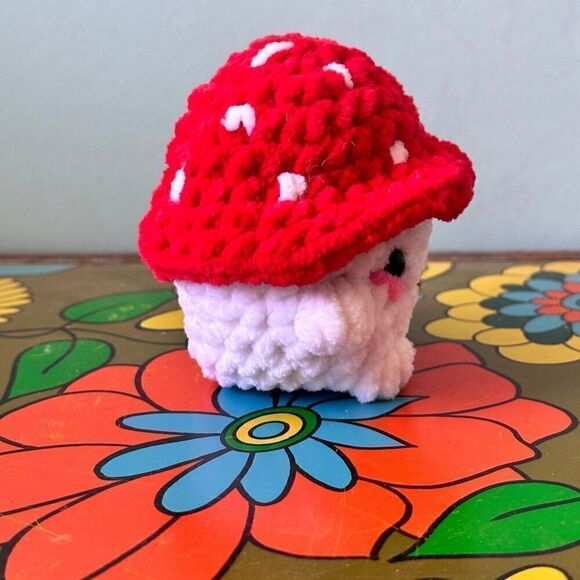 Handmade Crochet Mini Mushroom Boy Plush Toy - Picture 3 of 3